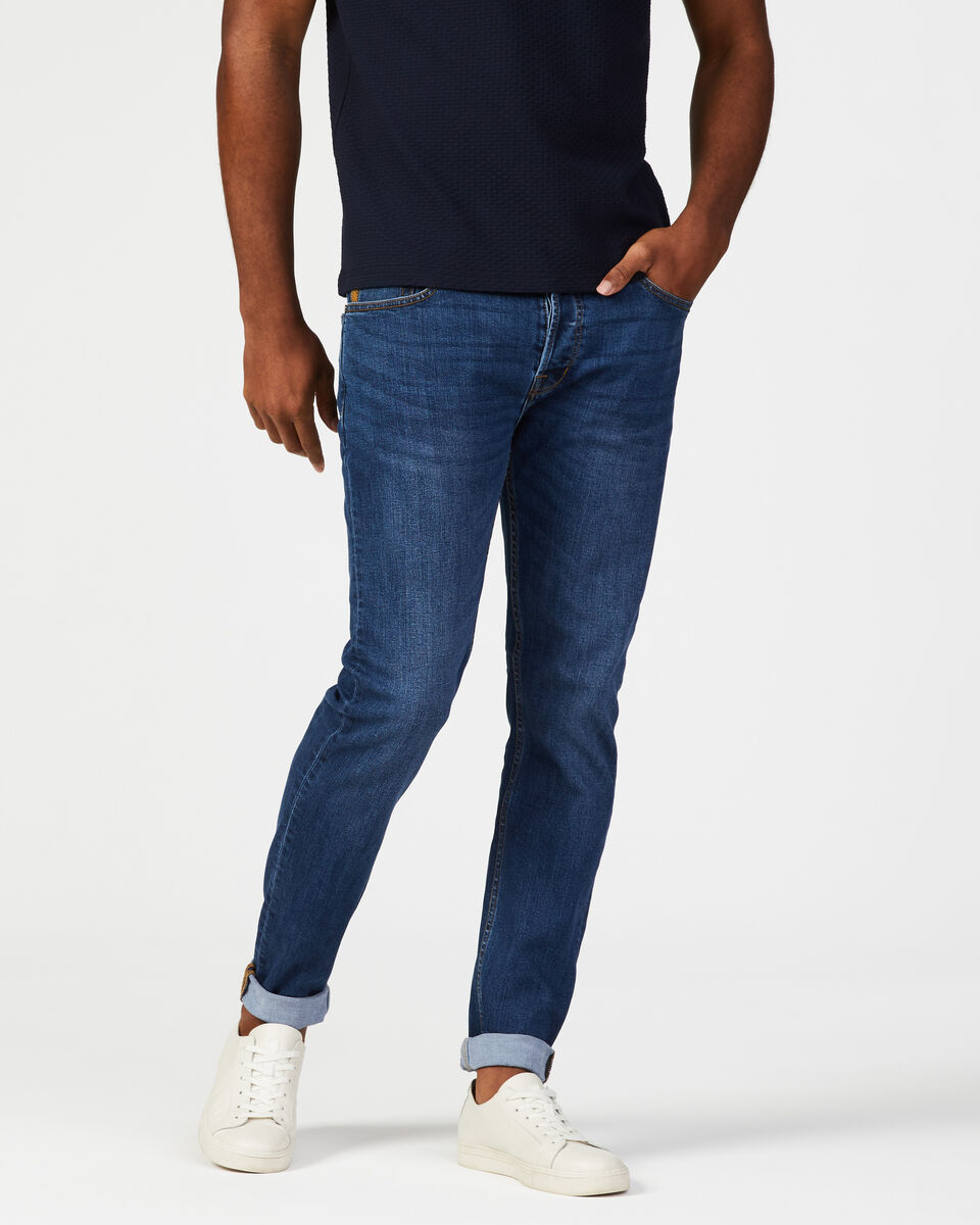 Relaxed Slim Denim Jean, Mid Indigo, hi-res